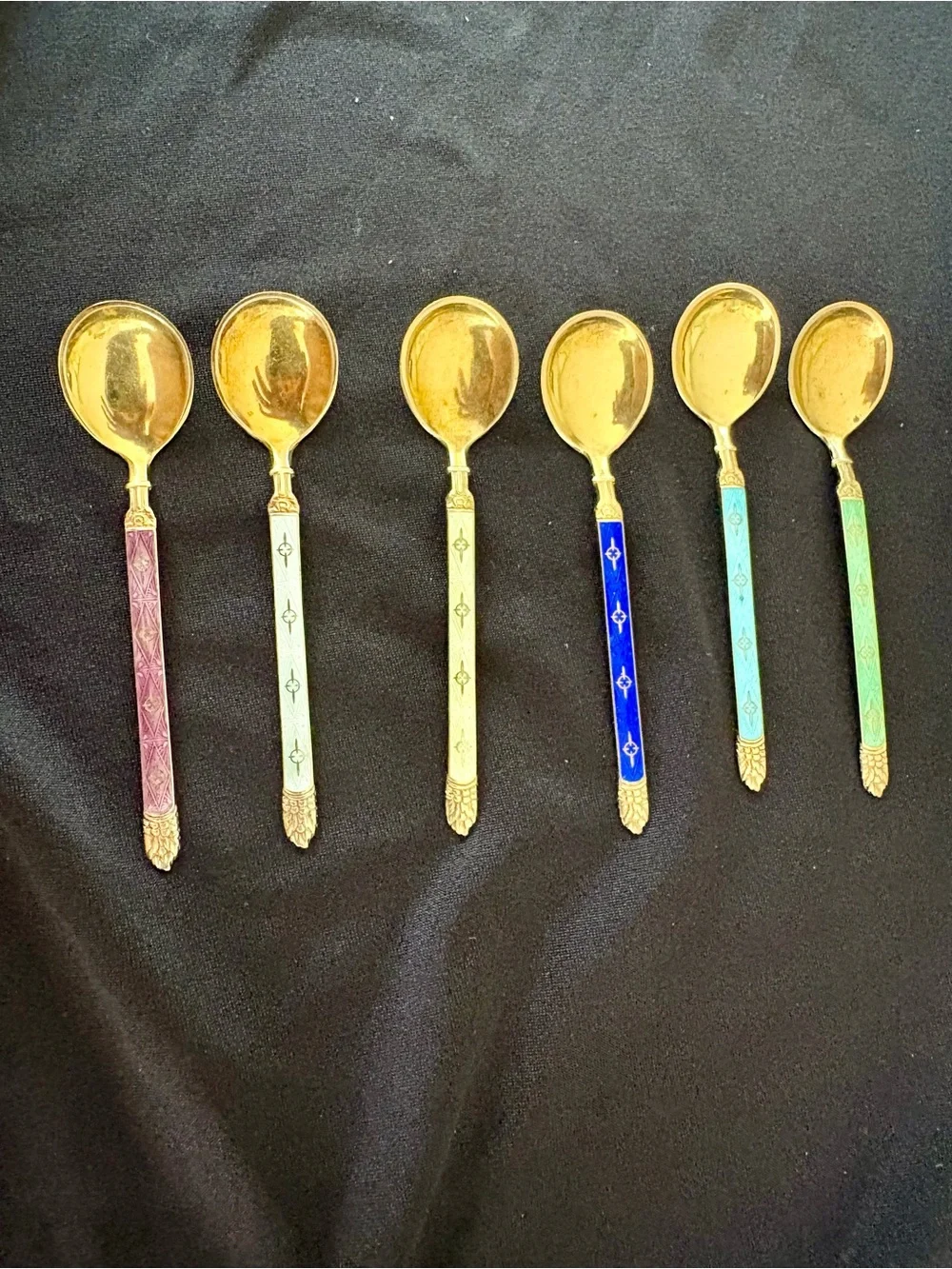 VTG Kristian Hestenese Gold-Tone Enamel Handle spoons